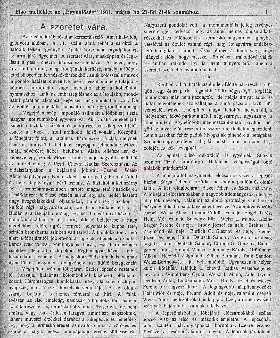 05_Egyenlőség, 1911. V. 21. Melléklet. 1. p.
