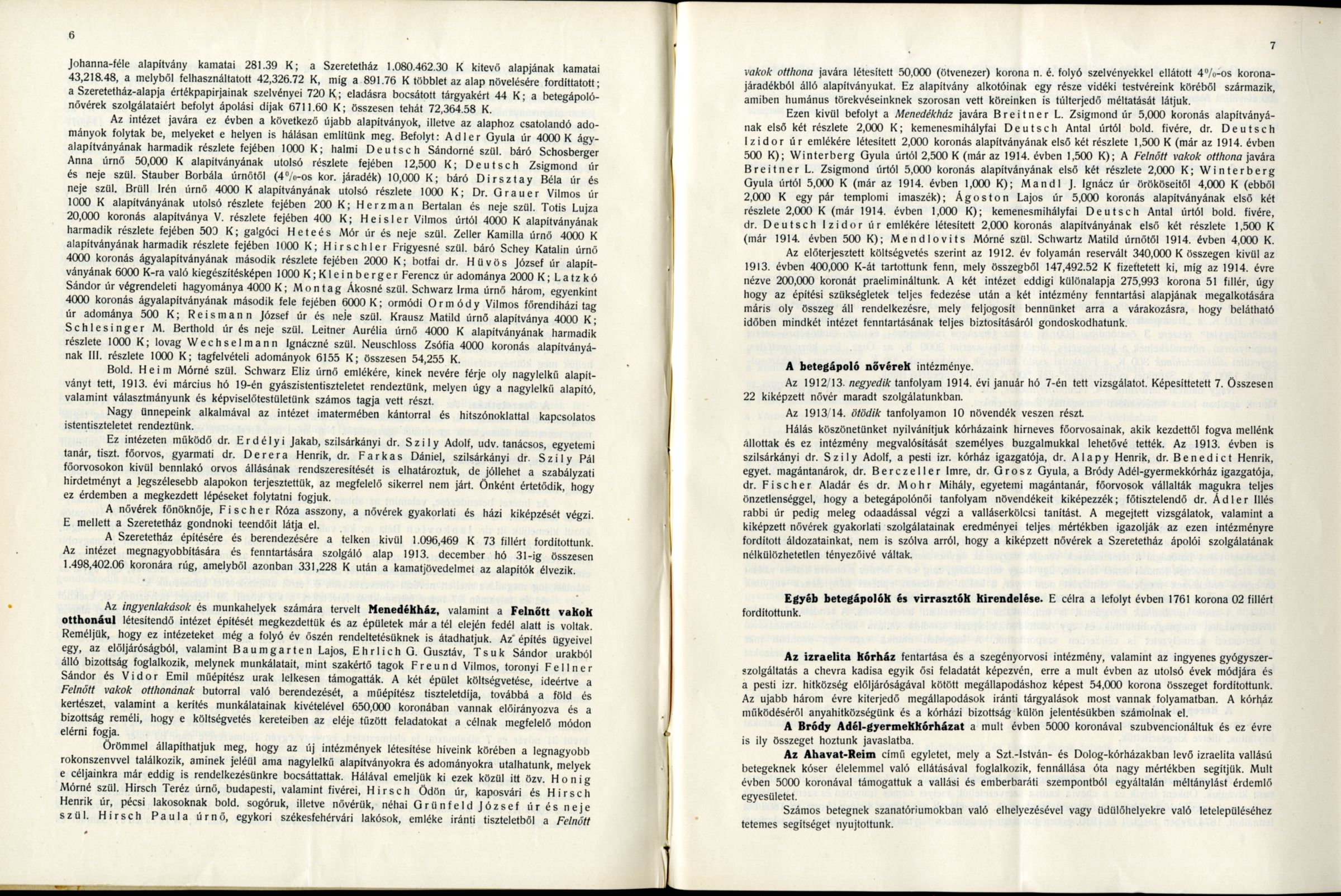 46_A Pesti Chevra Kadisa elöljáróságának jelentése és kezelési kimutatása az 1913-iki közigazgatási évről. Budapest, 1914. 6-7. p.
