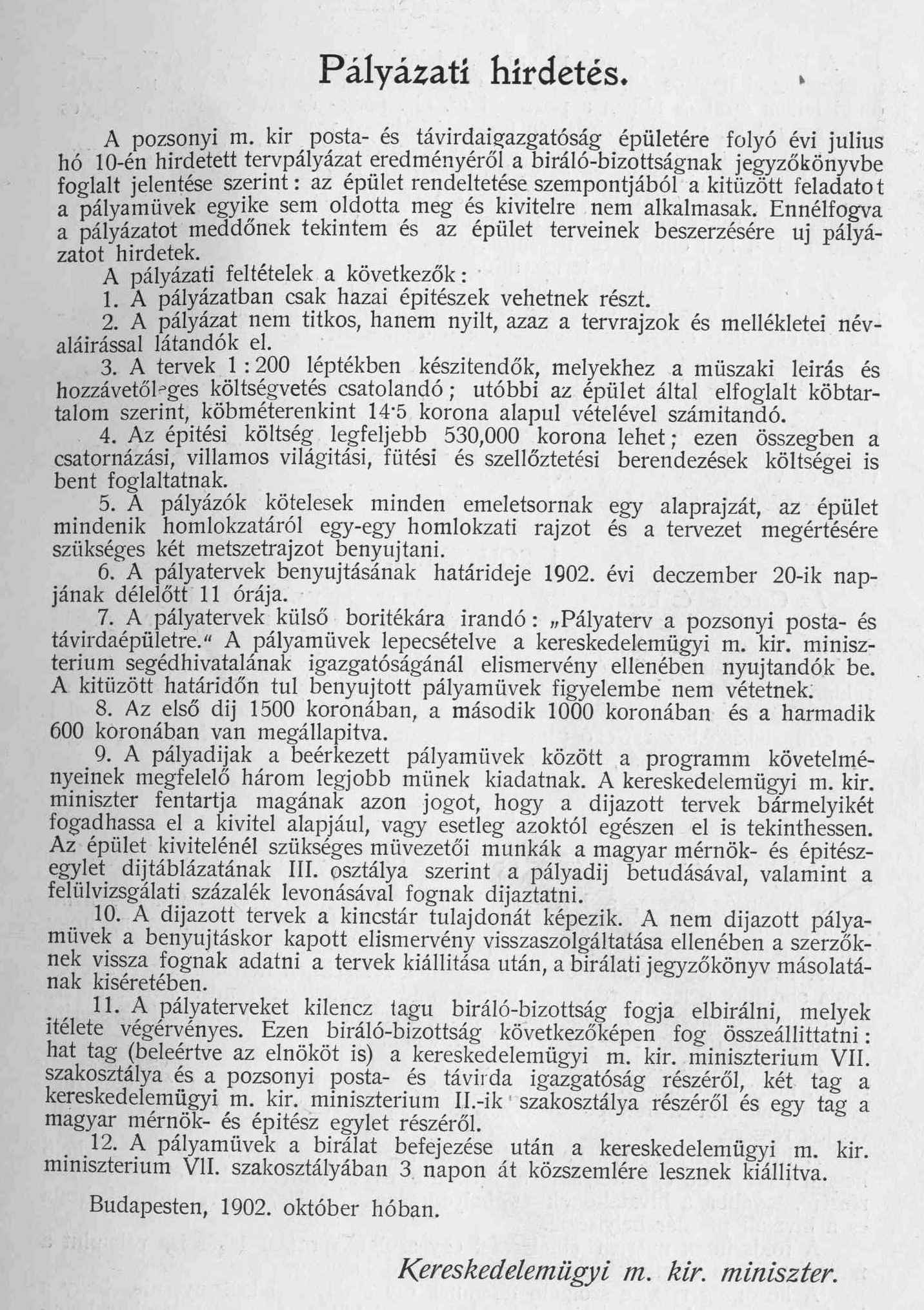 Magyar Pályázatok, 1903/1. 3. p.