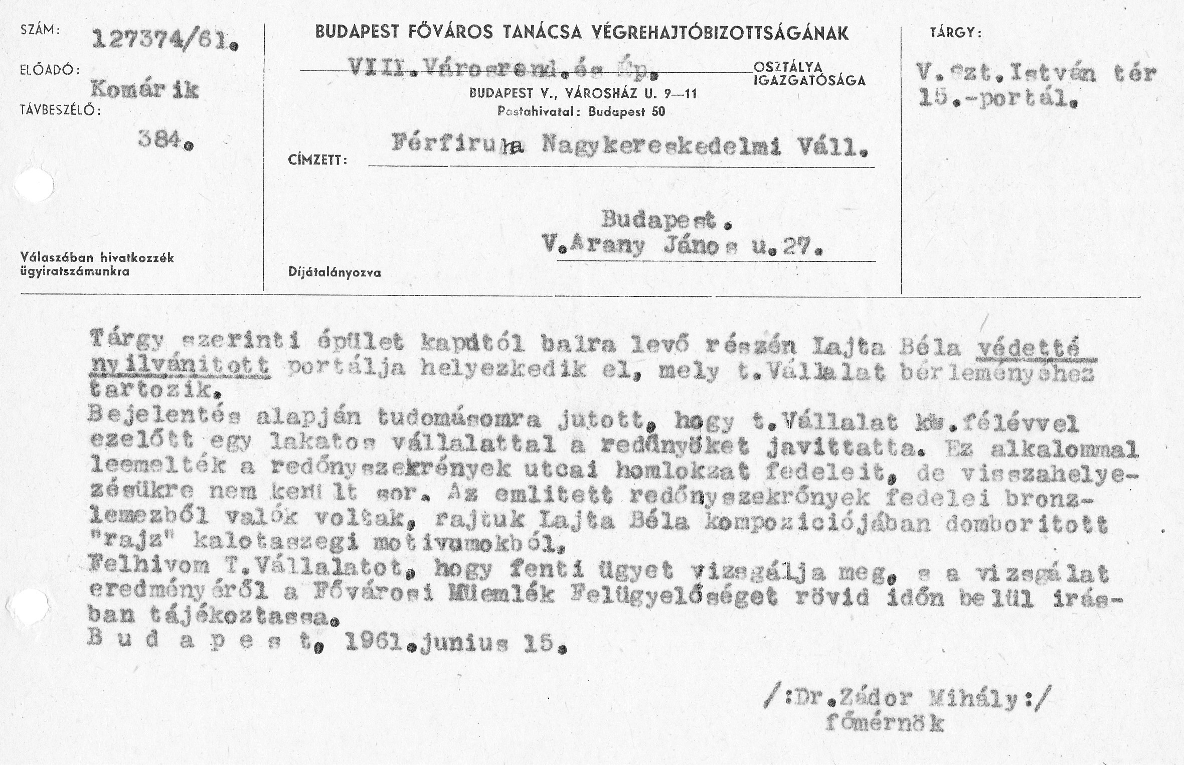 12_BFL_XV_17_e_306 A Budapesti Műemléki Felügyelőség iratai