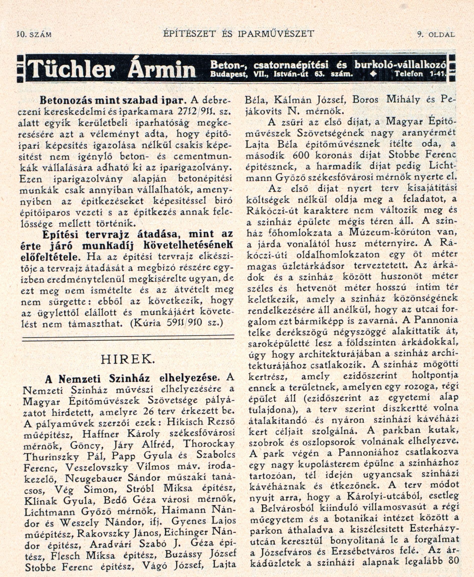 05_Építészet és Iparművészet, 1911/10. 9. p.