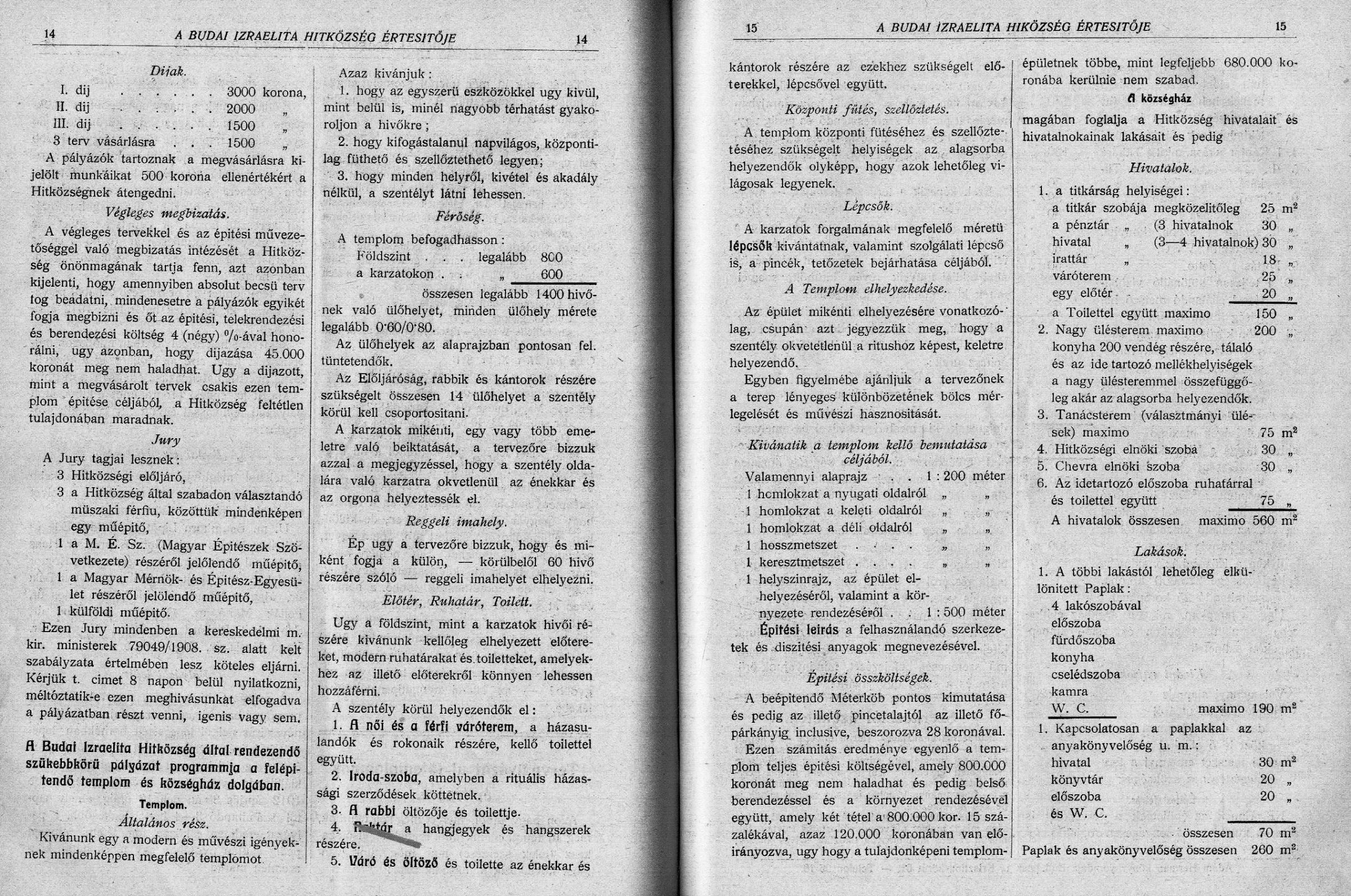 002_A Budai Izraelita Hitközség Értesítője, 1912. 1. sz. 14-15. p.